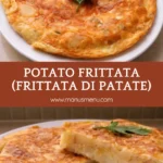 Frittata con le patate served on a plate with a lightly crisp golden surface and parsley on top.