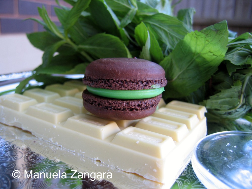 Macarons with white chocolate and mint ganache