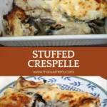 Golden baked stuffed crespelle topped with béchamel and Parmigiano.