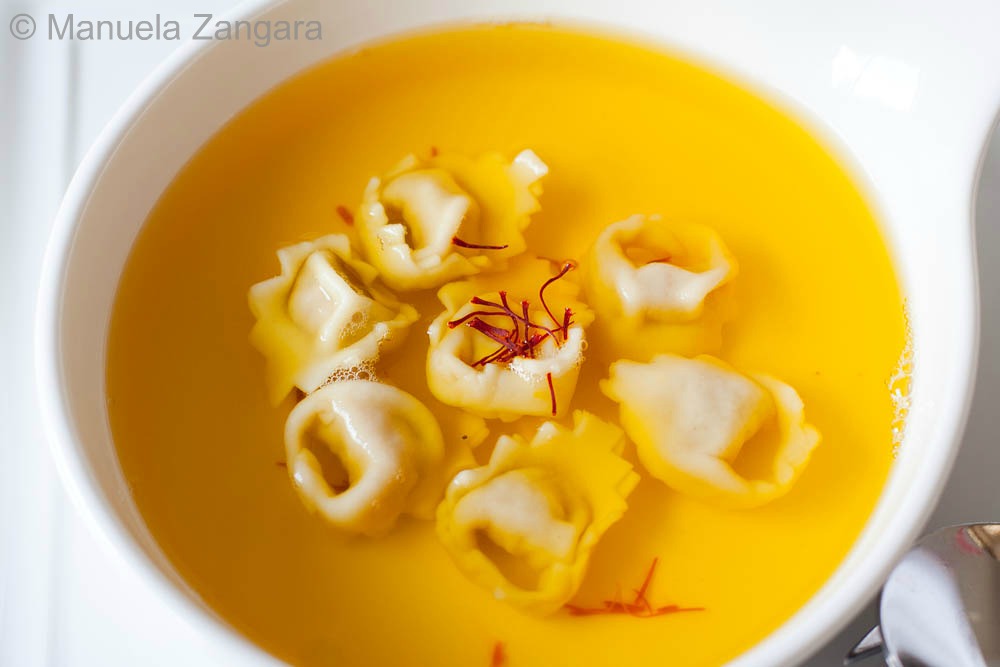 Chicken and Saffron Consommé with Tortellini