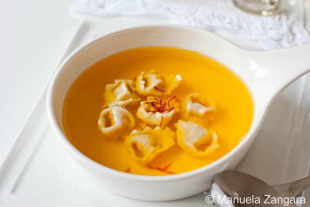 Chicken and Saffron Consommé with Tortellini