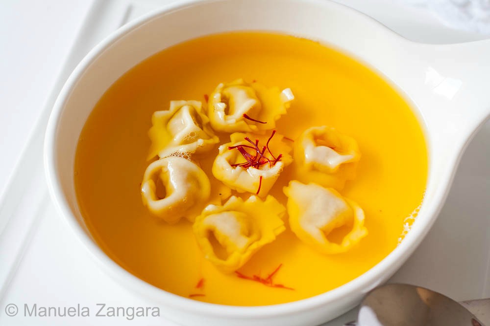 Chicken and Saffron Consommé with Tortellini