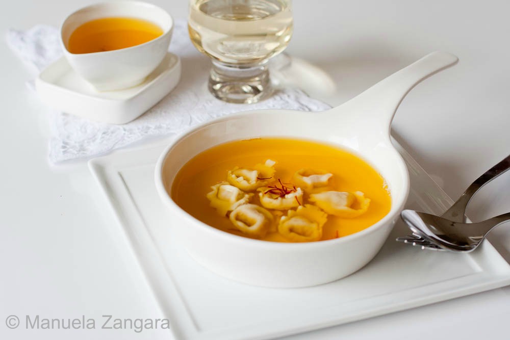 Chicken and Saffron Consommé with Tortellini