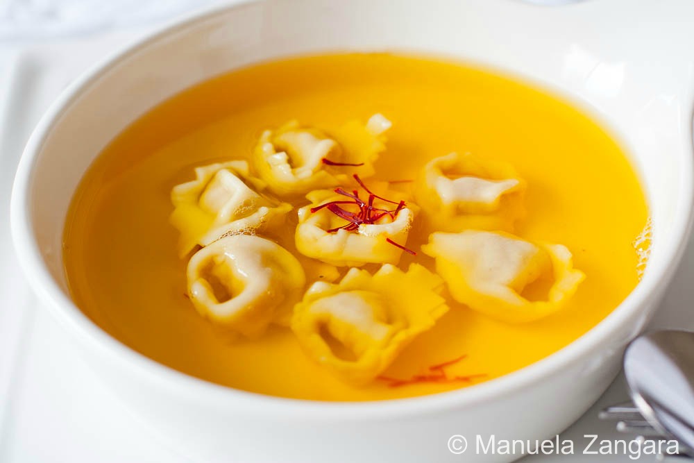 Chicken and Saffron Consommé with Tortellini