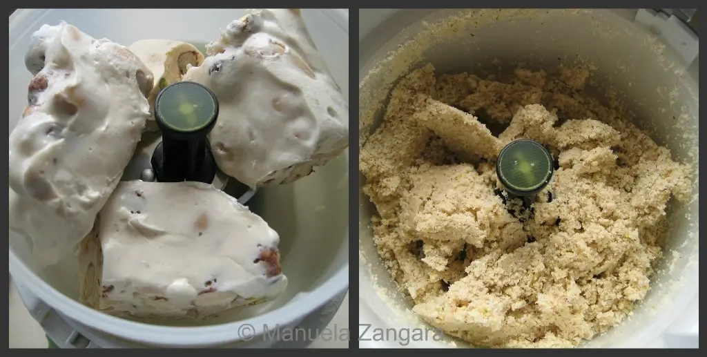 Torrone finely ground in a mixer.