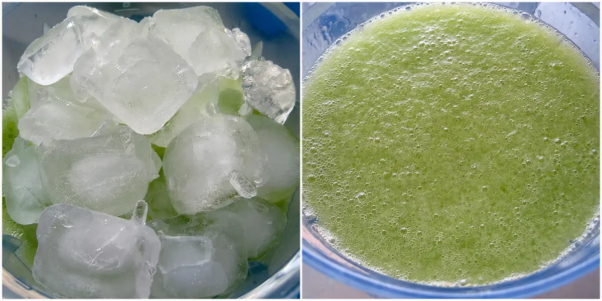 Ice added to the lime Margarita mixture before blending until smooth.