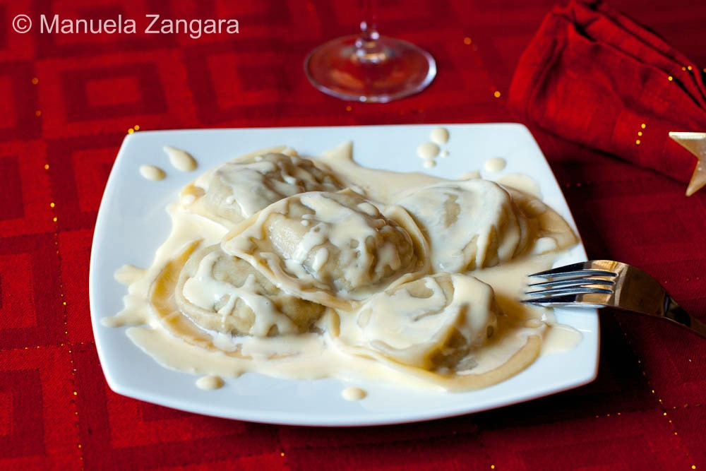 Artichoke and ricotta Mezzelune on a Parmigiano Reggiano fondue