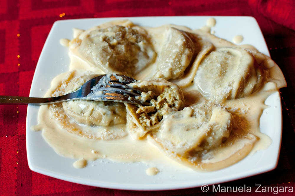 Artichoke and ricotta Mezzelune on a Parmigiano Reggiano fondue