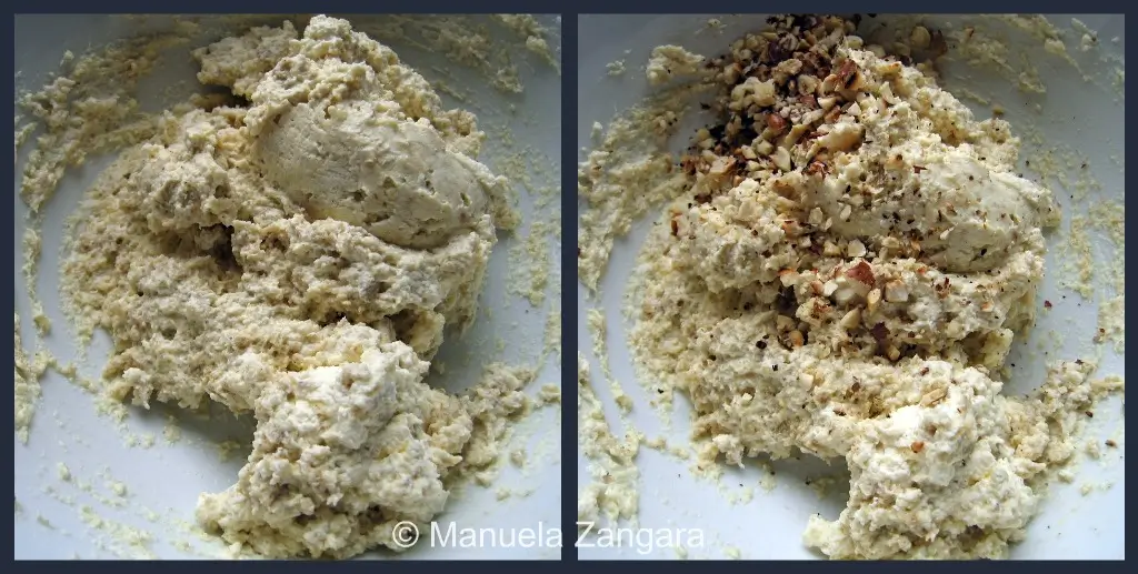 Semifreddo mixture combined with chopped hazelnuts.