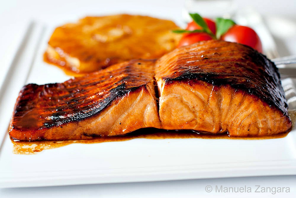 Salmon with pomegranate molasses glaze