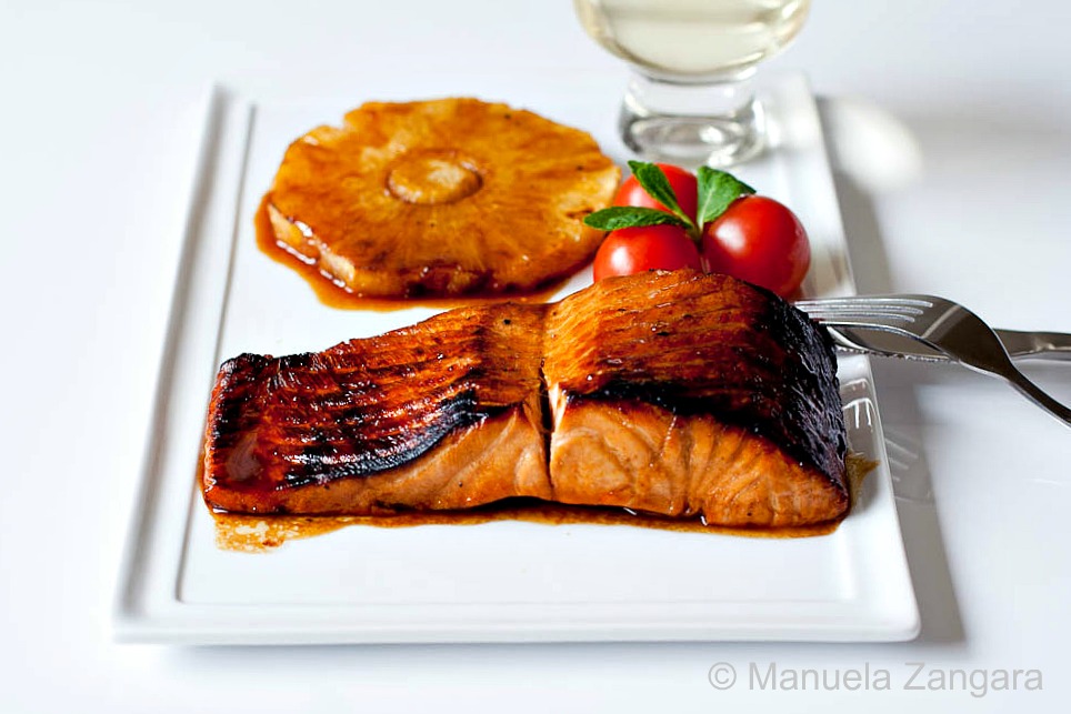Salmon with pomegranate molasses glaze