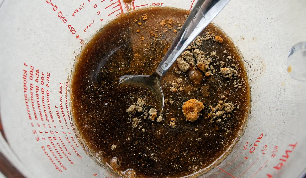 Soy sauce mixture with spices prepared for the curry puff filling.