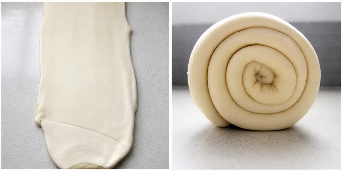 Pastry dough rolled again to create visible flaky layers.