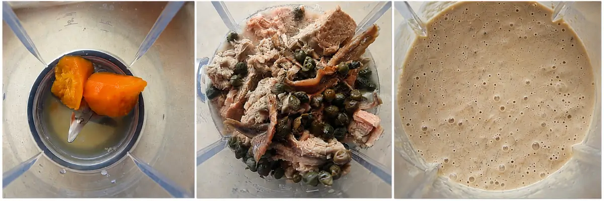 Tuna, anchovy fillets, capers, carrot, and broth blended into creamy salsa tonnata.