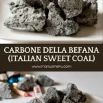 Carbone della Befana cut into pieces on a plate.