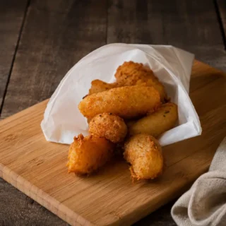 Fried potato croquettes with crisp golden-brown crusts served fresh and hot.