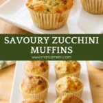 Zucchini muffins with golden melted cheese and green zucchini throughout the tops.
