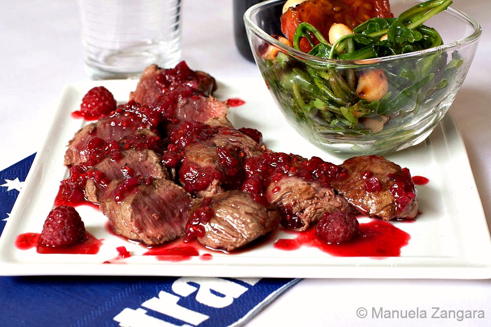 Seared Kangaroo with Raspberry Glaze