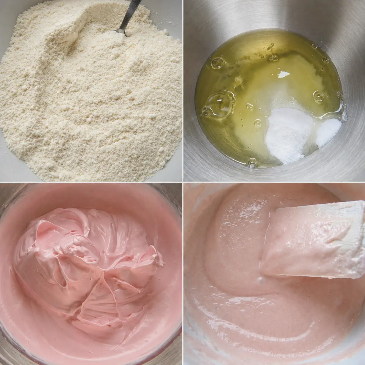 Almond meal, egg whites, and sugar being prepared for homemade macarons batter.