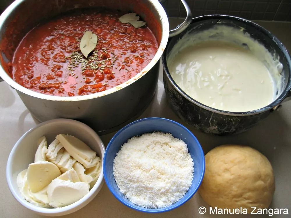 IMG_3101 Ingredients for homemade lasagne prepared on the counter.