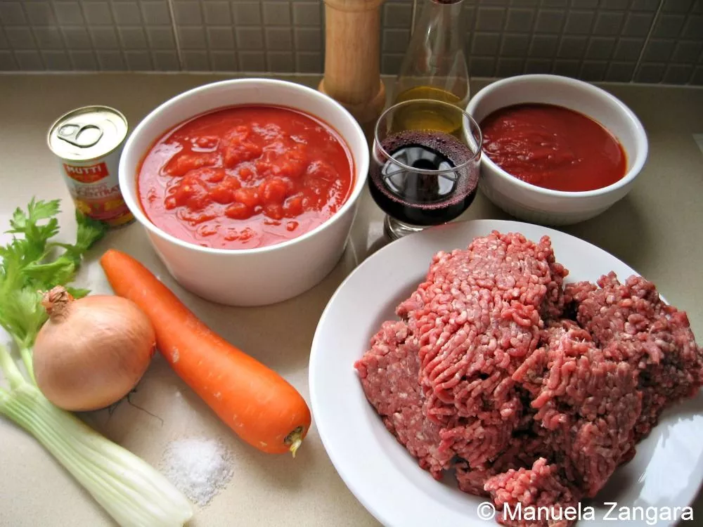 IMG_2936 Flat lay of ingredients for Italian lasagne.