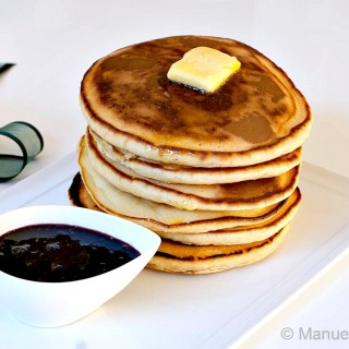 Whey Pancakes with Blueberry Maple Syrup