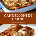 Golden baked Cannelloni di Carne in a casserole dish.