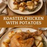 Roasted Chicken with Potatoes served with rosemary on a plate.