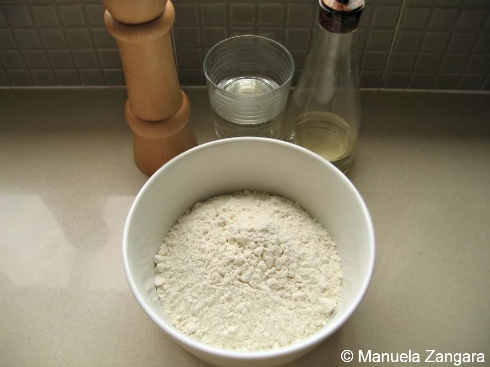 Ingredients for making apple strudel dough.