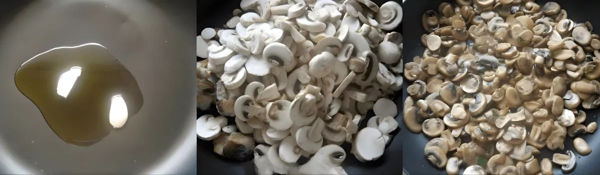 Sautéing mushrooms with garlic and parsley in a frying pan for Asiago Calzoni.