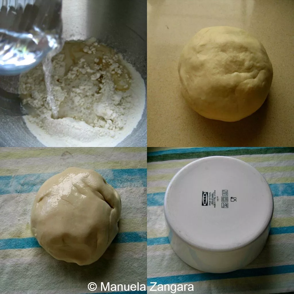 Process of preparing dough for apple strudel.