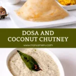 Paper thin dosa served with coconut chutney, sambhar, and potato masala on the side.