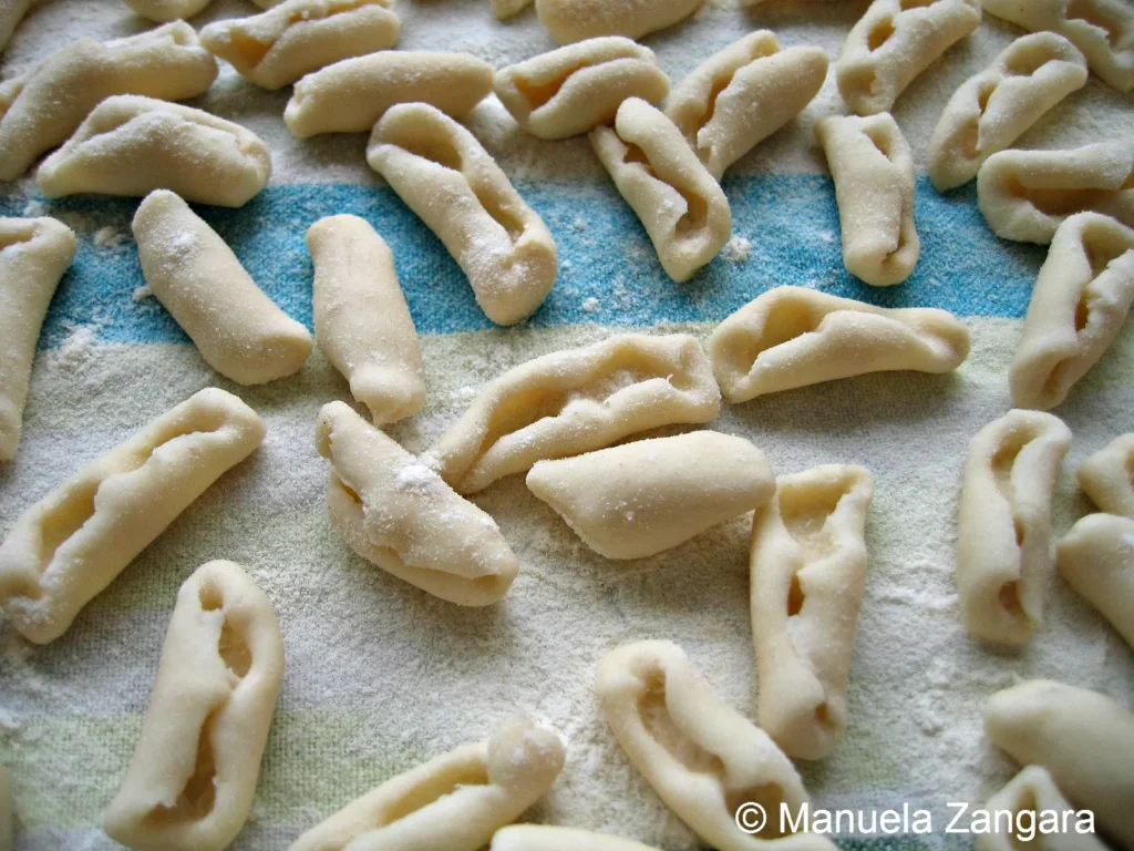 IMG_3036 Fresh homemade cavatelli resting on a floured cloth before cooking.
