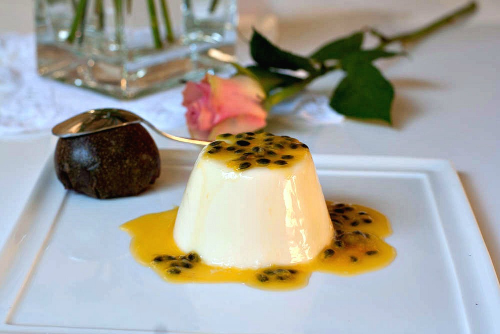 Vanilla Panna Cotta with Passion Fruit Coulis