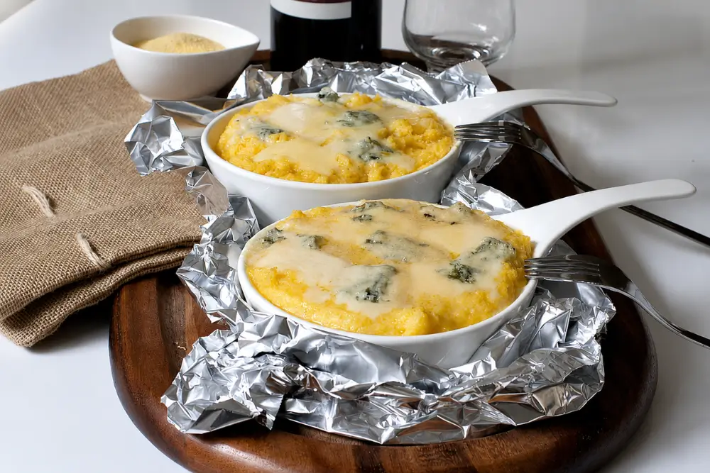Baked polenta with melted cheese and a lightly golden top.