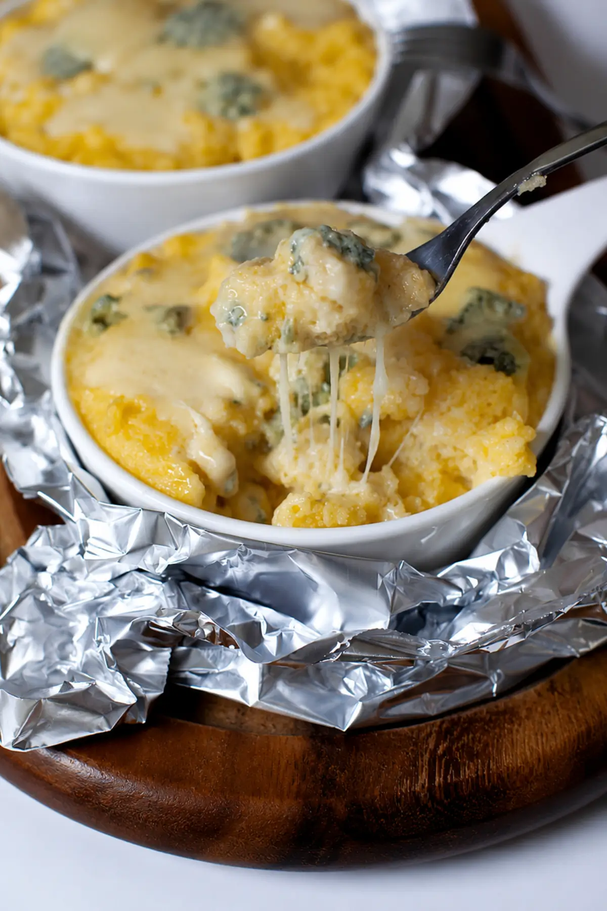 Warm cheesy polenta served after baking.