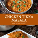 Chicken tikka masala finished in pan with coriander on top.