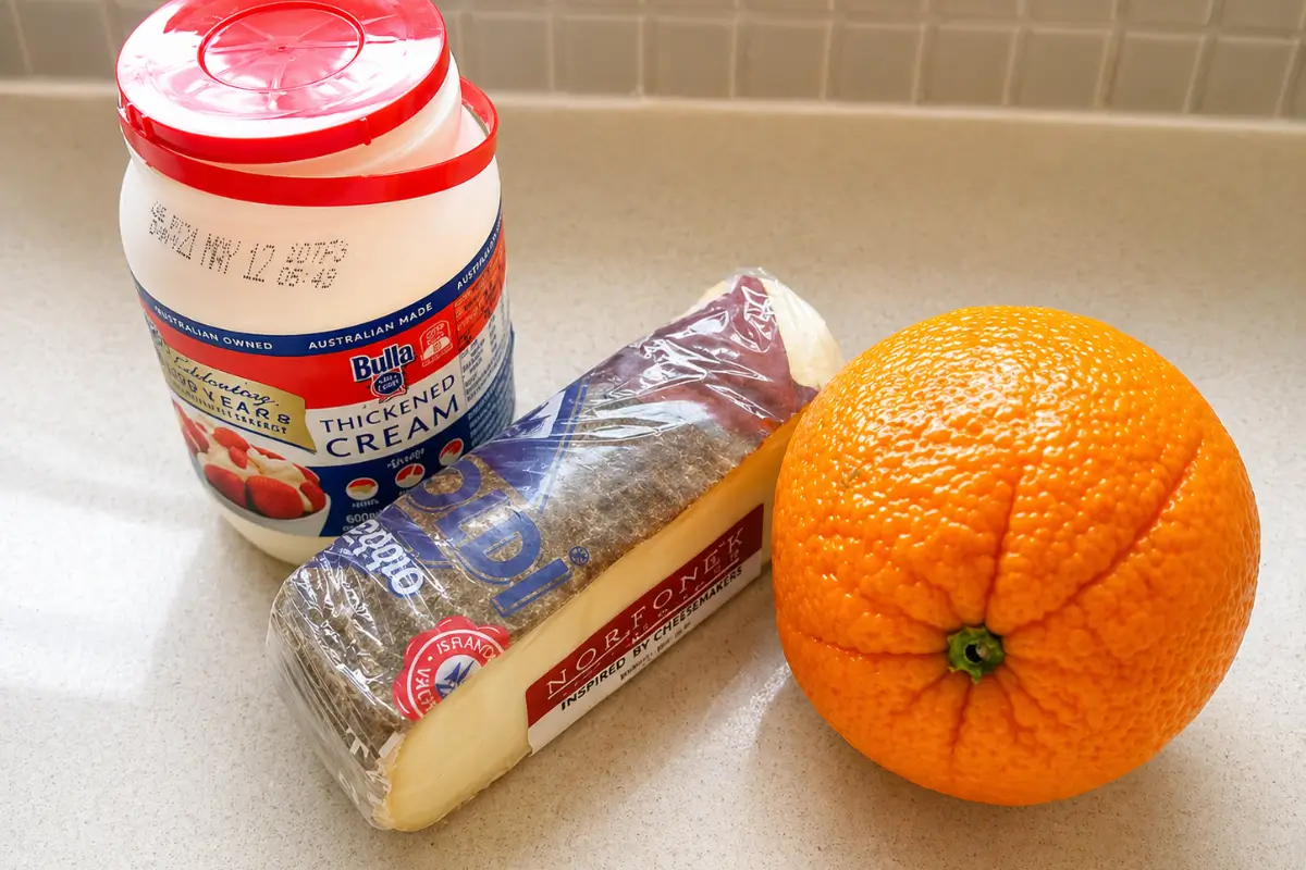 Taleggio cheese, cream, and orange prepared for the taleggio fondue.