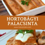 Hortobágyi palacsinta arranged in a baking dish with sauce on top.