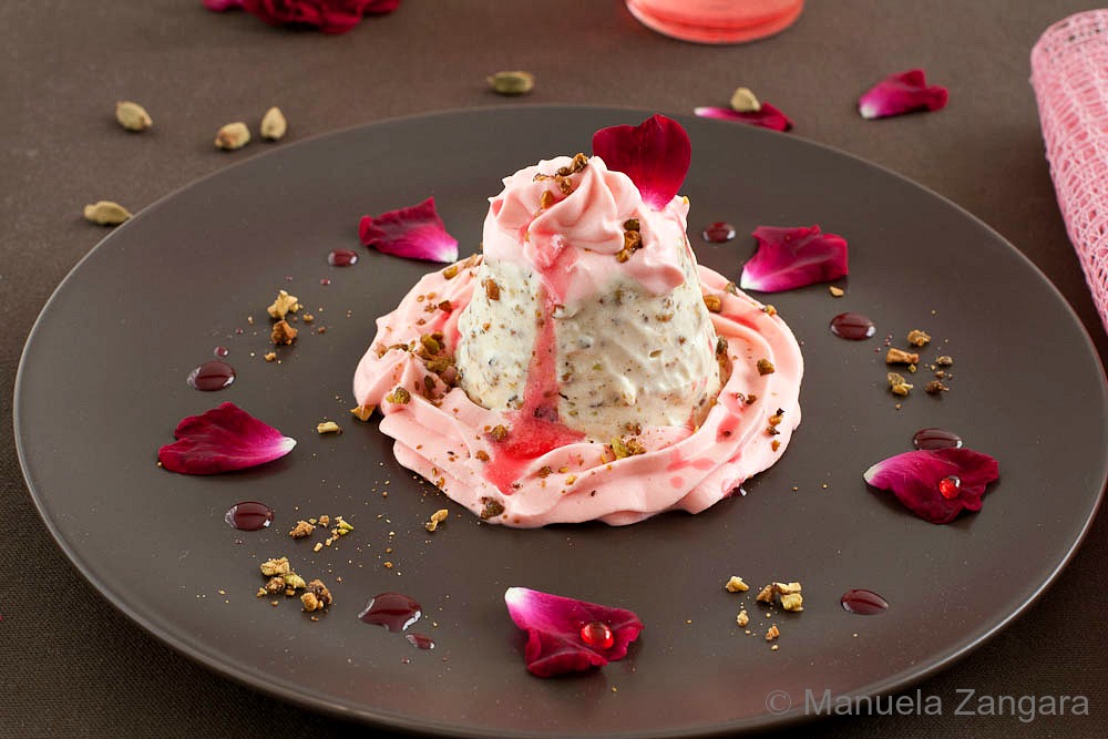 Pistachio and Cardamom Semifreddo with Rose Cream