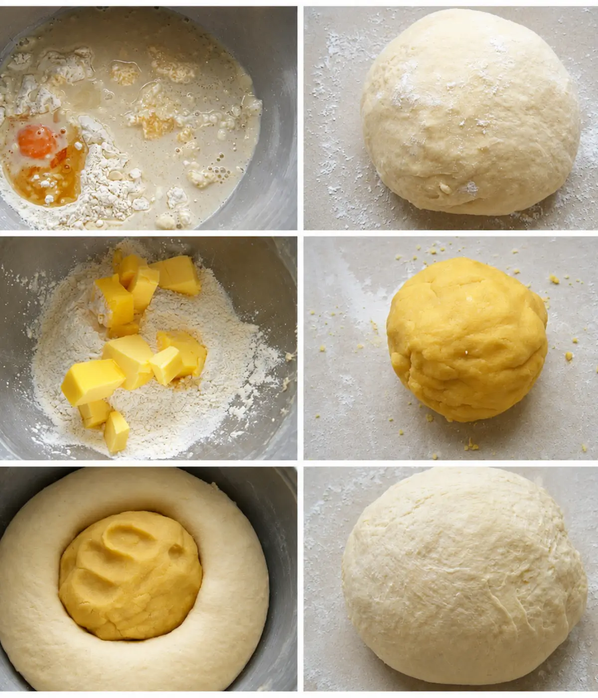 Yeast dough and buttery flaky dough prepared separately before being combined.