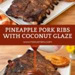 Glazed pork spare ribs served with pineapple rings and homemade barbecue sauce.