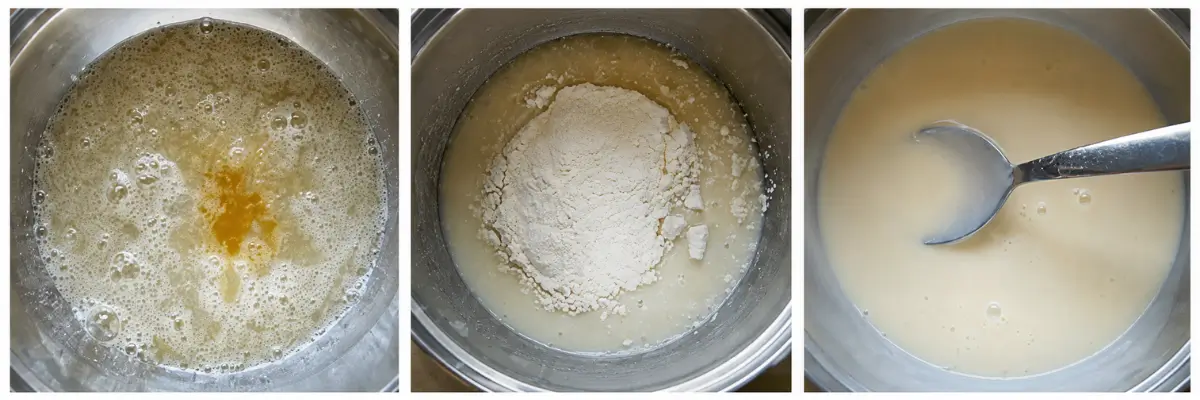 Mixing the wet and dry ingredients to create a smooth batter.