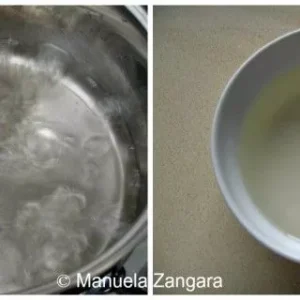 Preparing rum syrup for Sicilian cassata by boiling water, sugar, and rum.