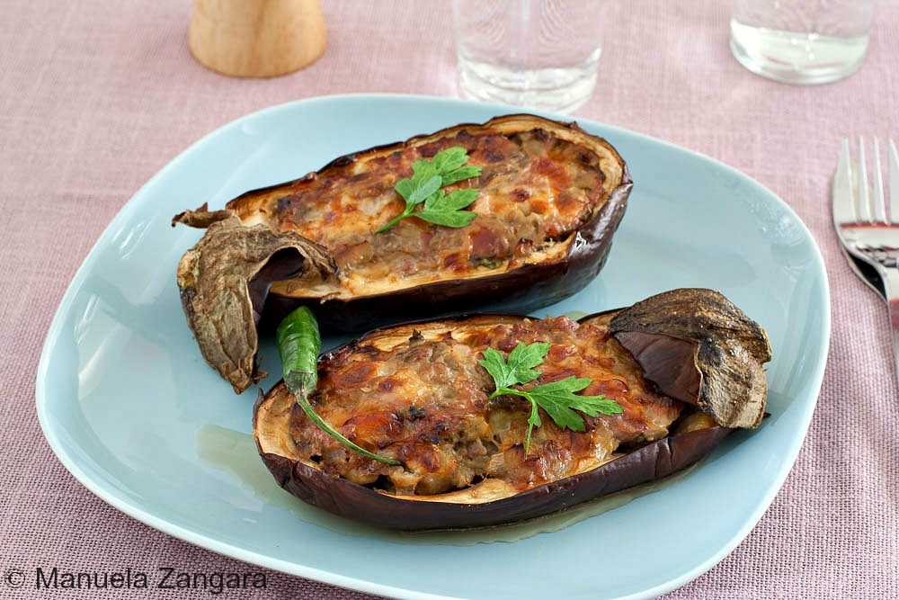 Sausage and Smoked Scamorza Stuffed Eggplant