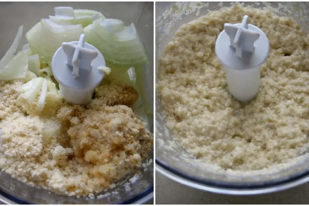 Onion, garlic, ginger, and almond mixture blended into a smooth paste for the curry base.