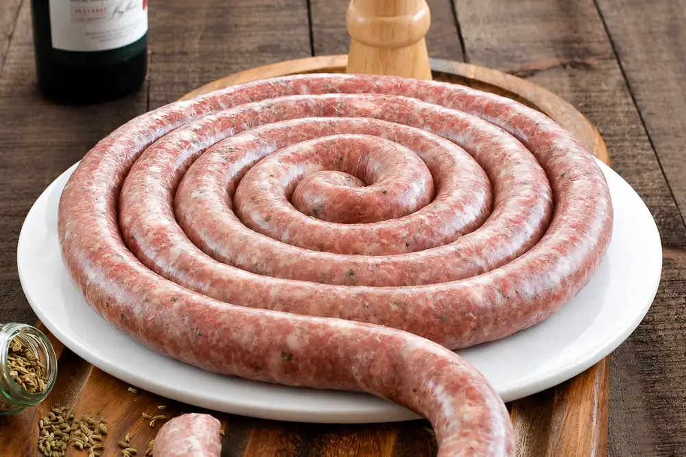 Close-up of Homemade Sicilian Pork Sausage before drying overnight.