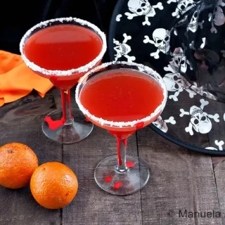 Blood Orange Margarita with red spooky rim for Halloween.