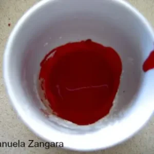 Red food colouring and corn starch mix for spooky glass rim.