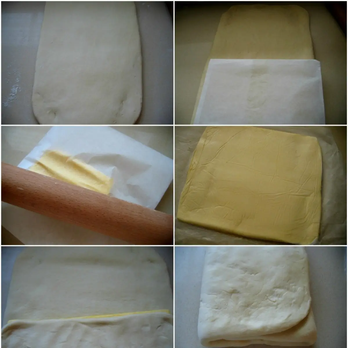 Butter rolled between baking paper and shaped into a flat square for lamination.